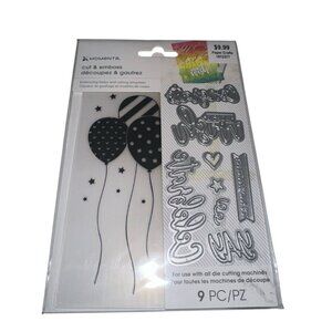 New Momenta Cut & Emboss Dies & Embossing Folder Set Make A Wish Celebrate